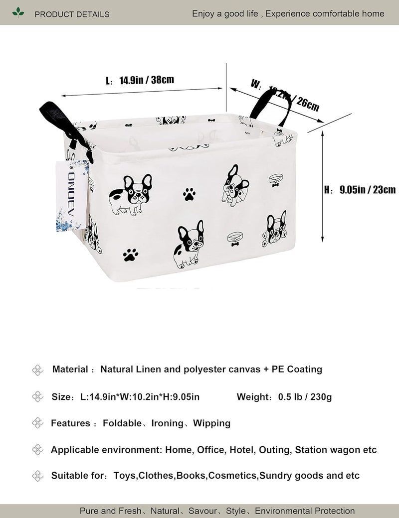 ONOEV Rectangular Fabric storage box, decorative basket and finishing basket with handle are used for the storage of clothes, books and sundries (Bulldog) 14.9’’L ×10.2’’W×9.05’’H inches - Image 2